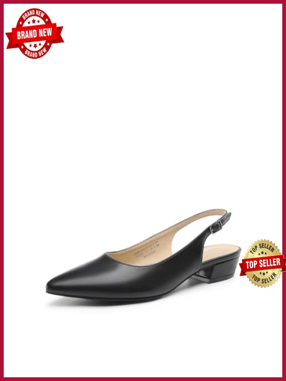 Faux Leather Slingback Block Heels Pumps Women's Pointed Toe Low Heel